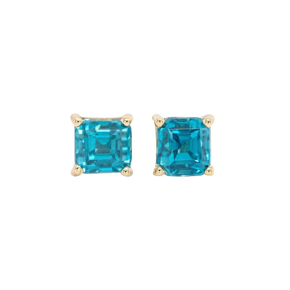 5.2cts Cambodian Blue Zircon Stud Earrings in 14K Solid Gold | 6mm